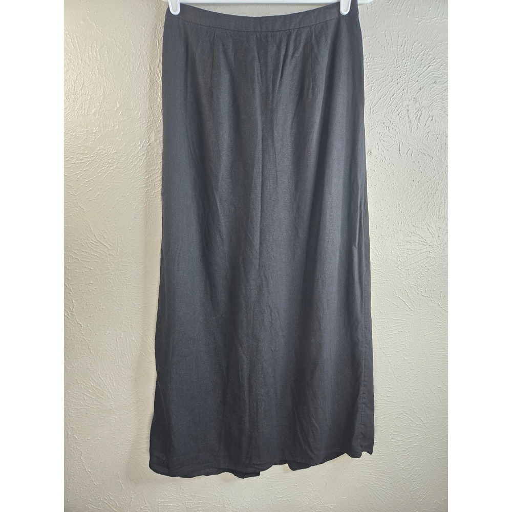 Old Navy Linen Blend Midi Skirt M Black Lightweight Straight Pencil Minimalist